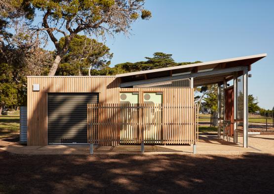 a building with a metal gate