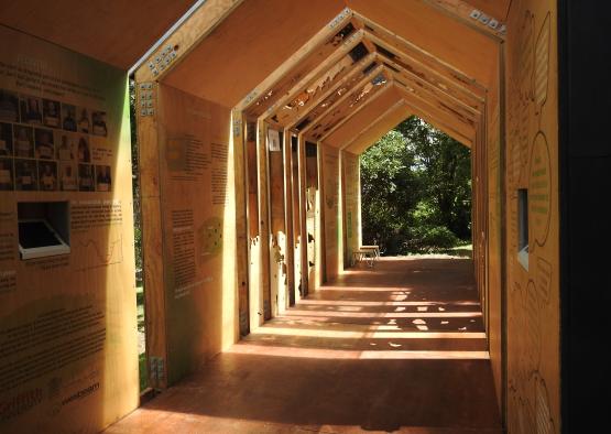 a wooden structure with a few windows