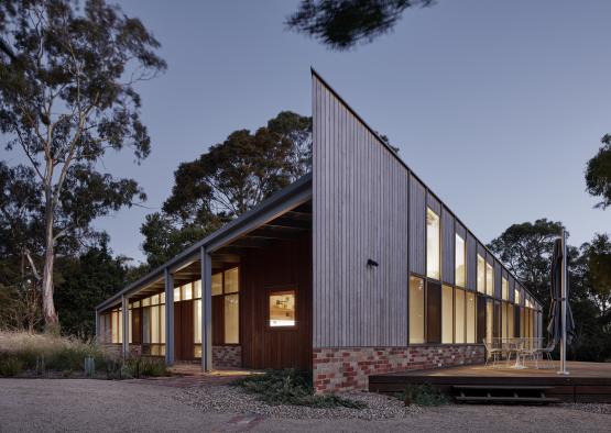 a building with a triangular roof