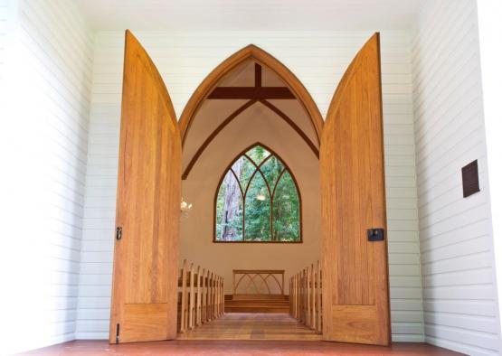 a church with a large arched doorway