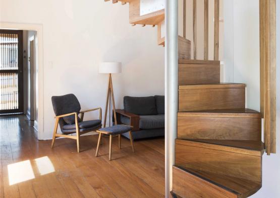 a spiral staircase in a room