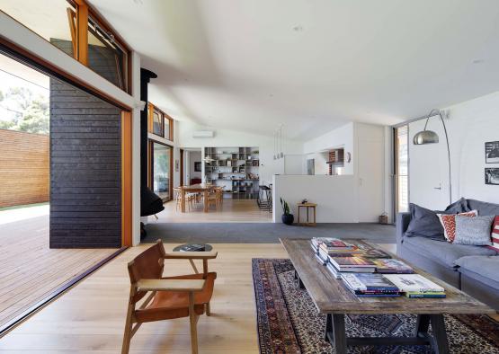 a living room with a couch and a coffee table