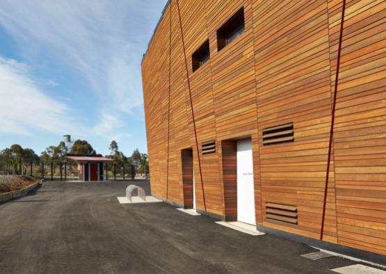 a building with wood siding