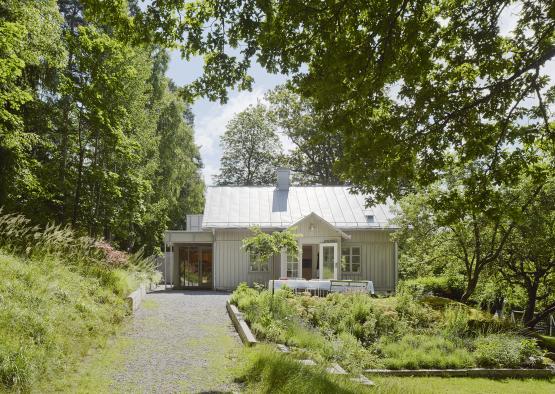 a house with trees around it