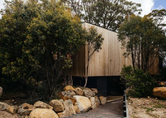 a building with trees around it