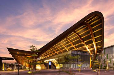 a building with a curved roof